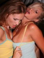 Blonde teen busts out of shirt