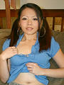 Sexy blue shirt and white bra
